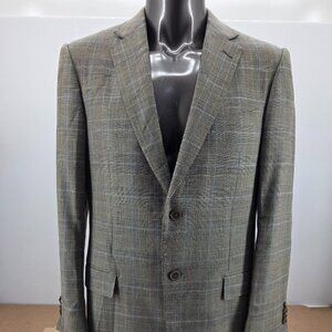 Ermenegildo Zegna 44L Sport Coat Gray Windowpane Wool Silk Linen Blazer Jacket